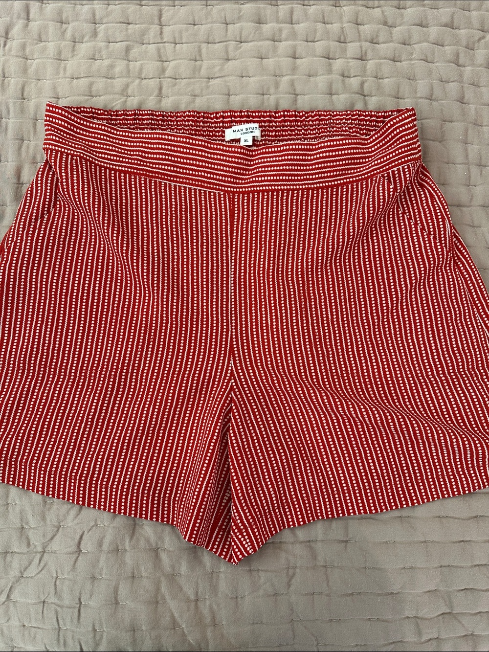 Max Studio Red and White Striped High-Rise Shorts